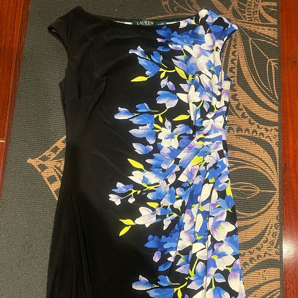 Ralph Lauren Black Dress with Blue and Purple Floral Design